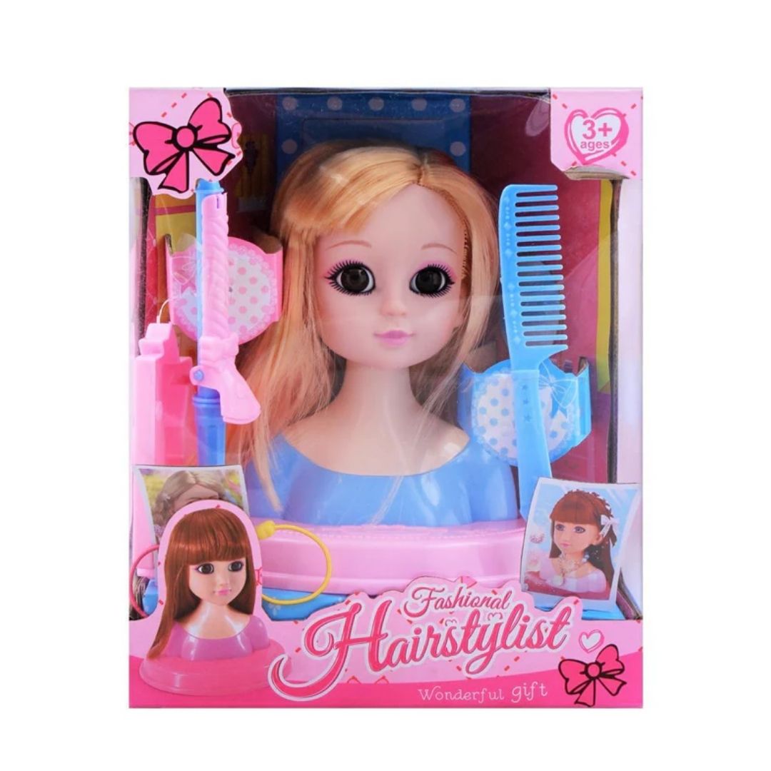 A 6-piece multicolor Synpo Fashional Hairstylist pretend play set featuring a stylist mannequin torso, colorful hair accessories, a play comb, and styling tools for creative hair design.