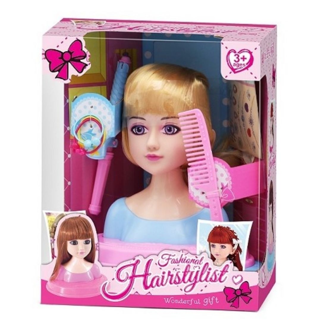 Vibrant multicolor Synpo Fashional Hairstylist 6-piece pretend play set, featuring a stylish mannequin torso, colorful hair clips, a play comb, and creative hair accessories for children.