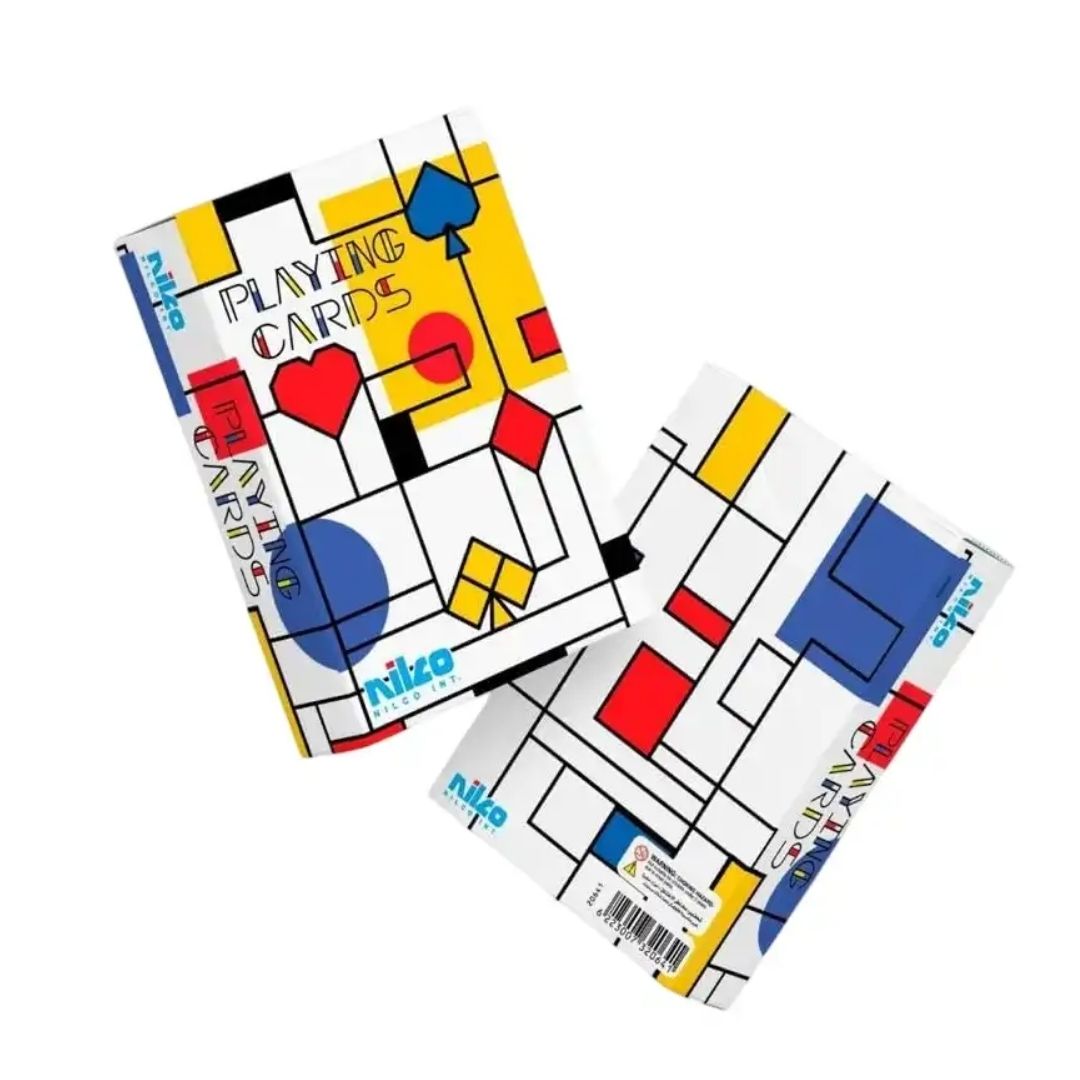 Premium Nilco playing cards deck in a vibrant multicolor tuck box with sleek silver accents, featuring a high-quality professional finish and a bold, contemporary design.