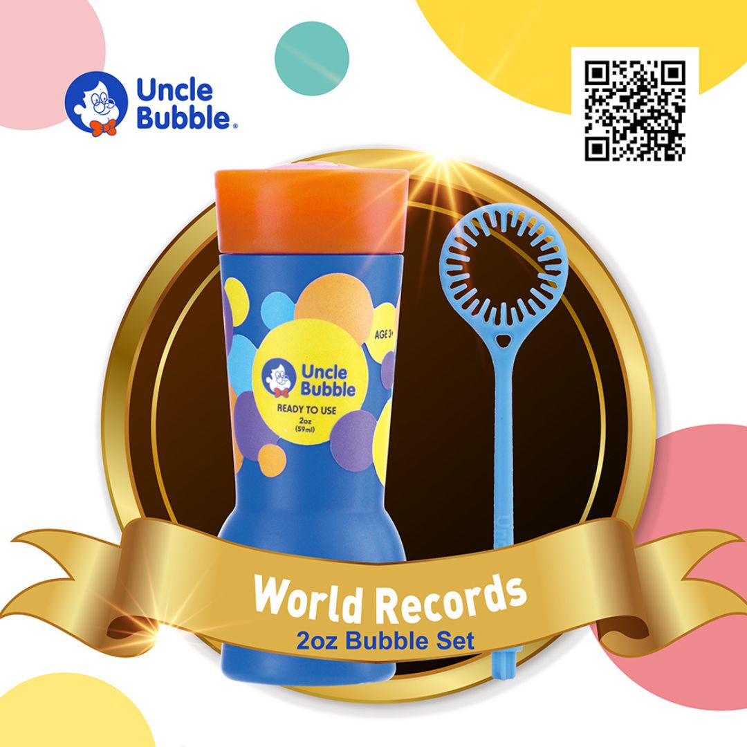 UNCLE BUBBLES FUN GUINNESS WORLD RECORD 2OZ BUBBLE SET, Ages 3+