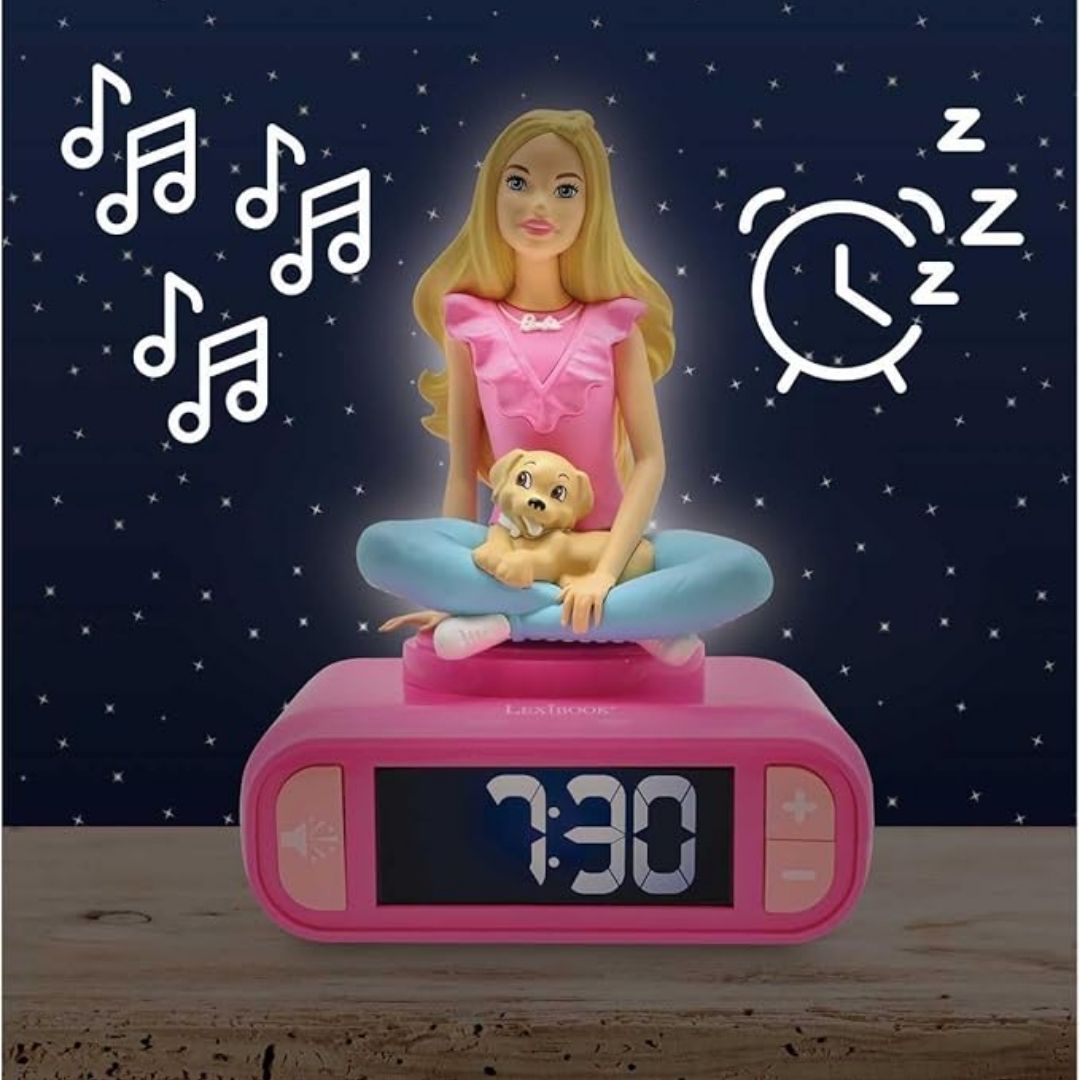 LEXIBOOK BARBIE DIGITAL3D ALARM CLOCK W/NNIGHT LIGHT AND SOUND EFFECTS, Ages 3+