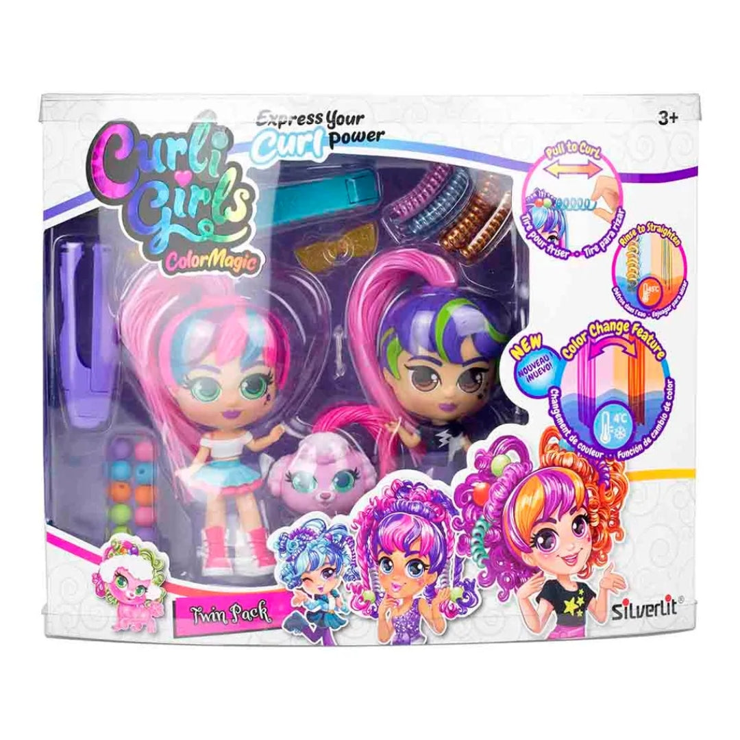 SILVERLIT CURLIGIRLS COLOR CHANGE TWIN ASST, Ages 3+.