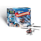 Revell RC Helicopter Advent Calendar packaging featuring 24 individual gift doors, a sleek multicolor remote-controlled helicopter, and a professional 2.4 GHz transmitter.