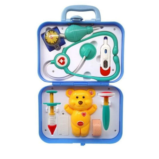 Vibrant multicolor Kiddieland Light 'n Sound Doctor Kit featuring a sturdy medical case, light-up stethoscope, and various interactive medical tools with smooth, rounded edges.