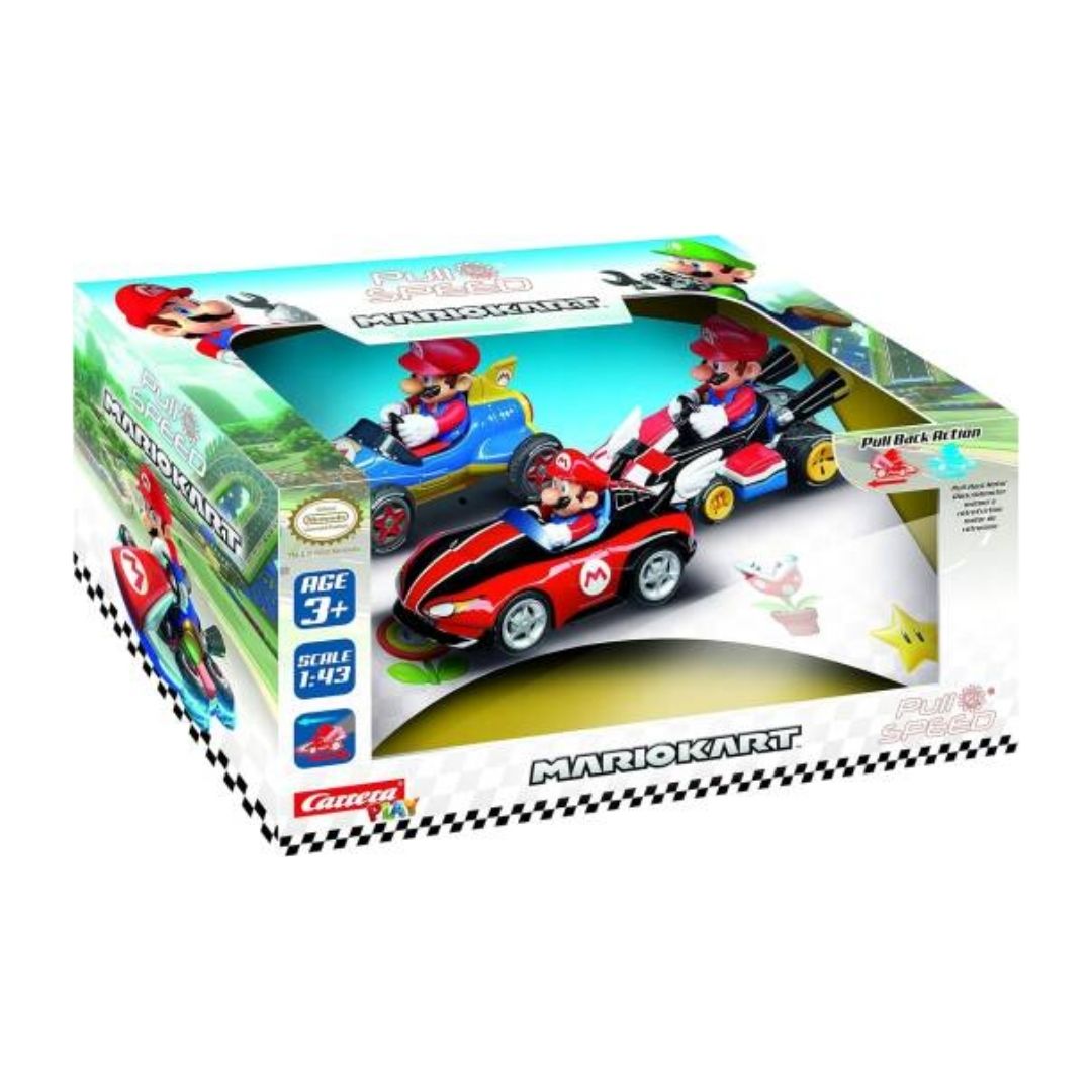 Mario Kart Collector’s Edition pull-back racer by Carrera, featuring Mario in his signature red kart at 1:43 scale.