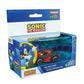 Sonic the Hedgehog Pull & Speed assortment featuring 1:43 scale pull-back toy cars of Sonic and Shadow in their signature racing vehicles on a white background.
