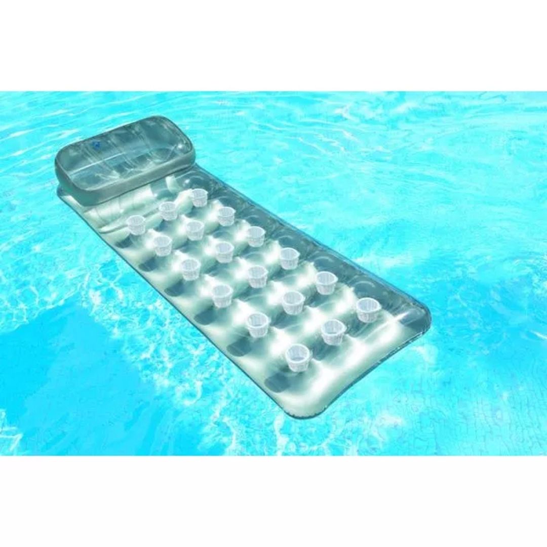 Intex 18-pocket suntanner inflatable pool lounge chair for adults in silver and clear