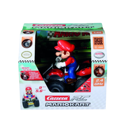 Mario Kart remote control Quad featuring Mario on a multicolor off-road ATV with oversized tires and 2.4 GHz racing technology.