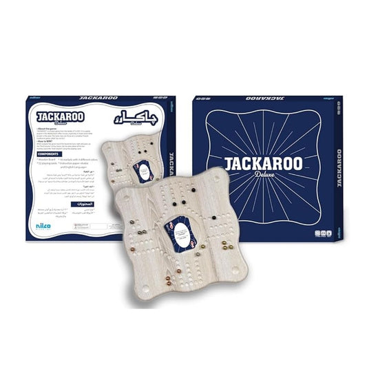 Nilco Jackaroo Deluxe board game featuring a large, high-quality multicolor wooden-style board with circular marble tracks and official Nilco branding.
