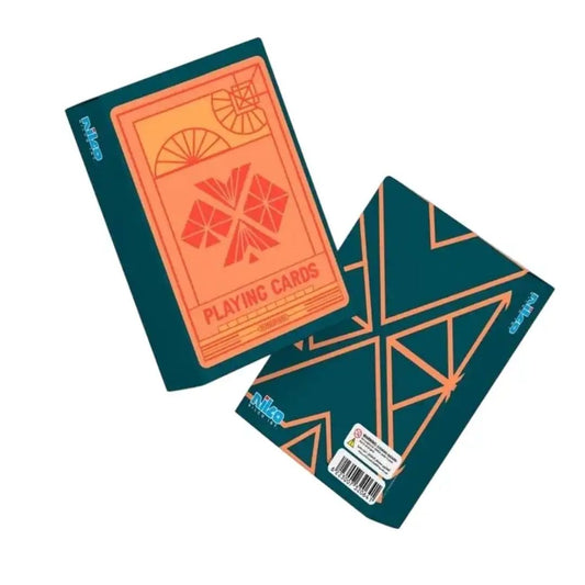 Premium Nilco playing cards deck in a vibrant orange tuck box with elegant white and silver accents, featuring a high-quality smooth finish and modern professional design.