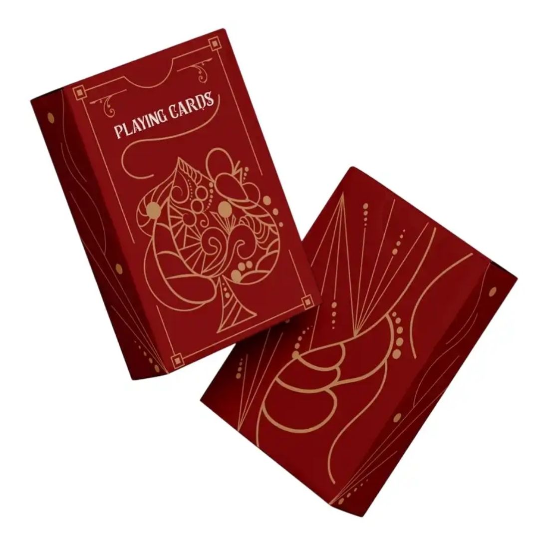 Premium Nilco playing cards deck in a deep dark red tuck box with elegant silver accents, featuring a high-quality professional finish and classic refined design.