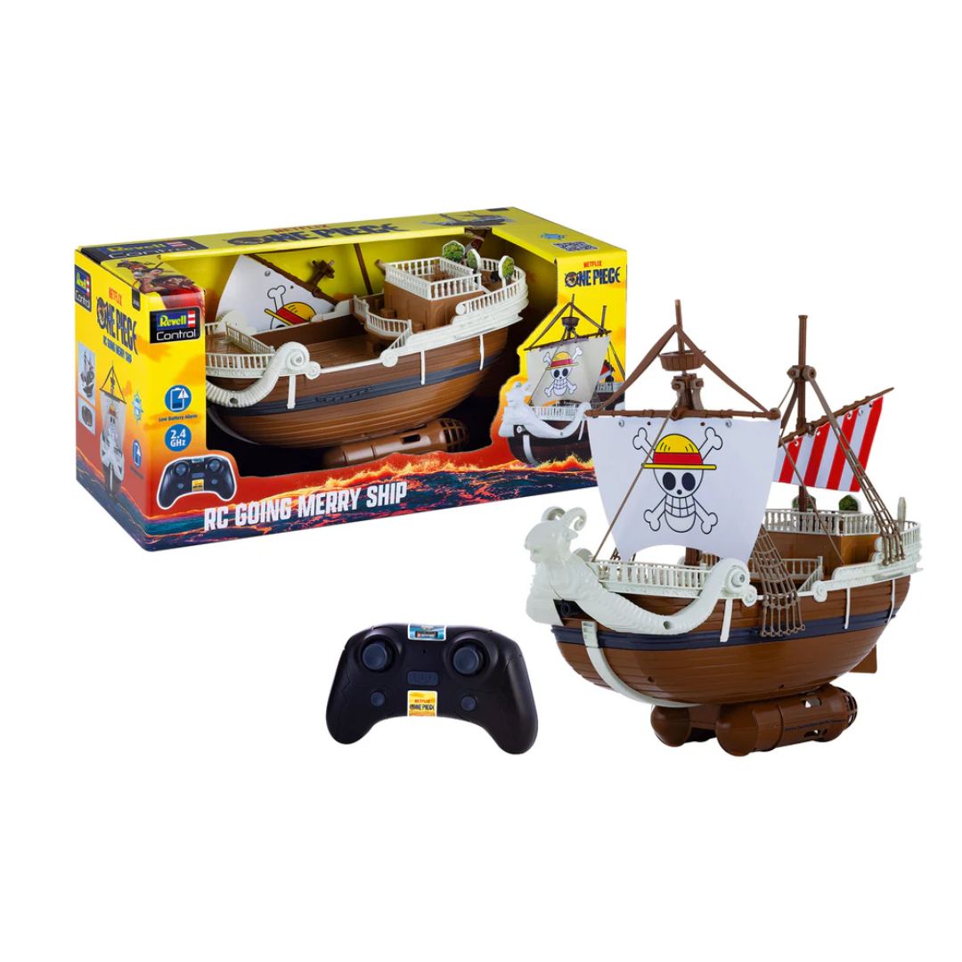 Revell remote control RC boat Going Merry ship from One Piece anime with signature sheep figurehead sailing on water
