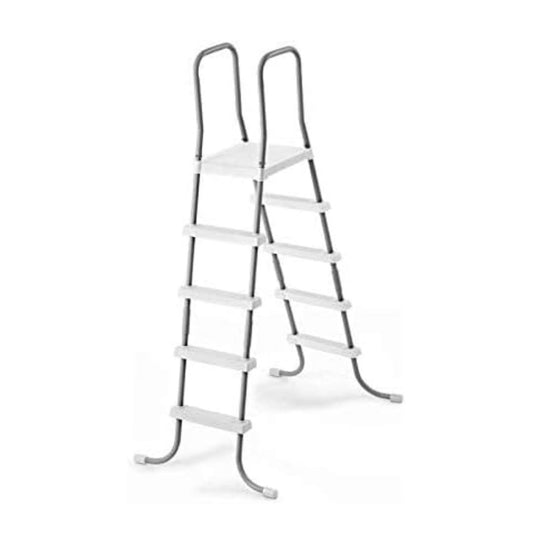 Intex 132cm tall above ground pool ladder with gray steel frame and anti-slip steps for adult use