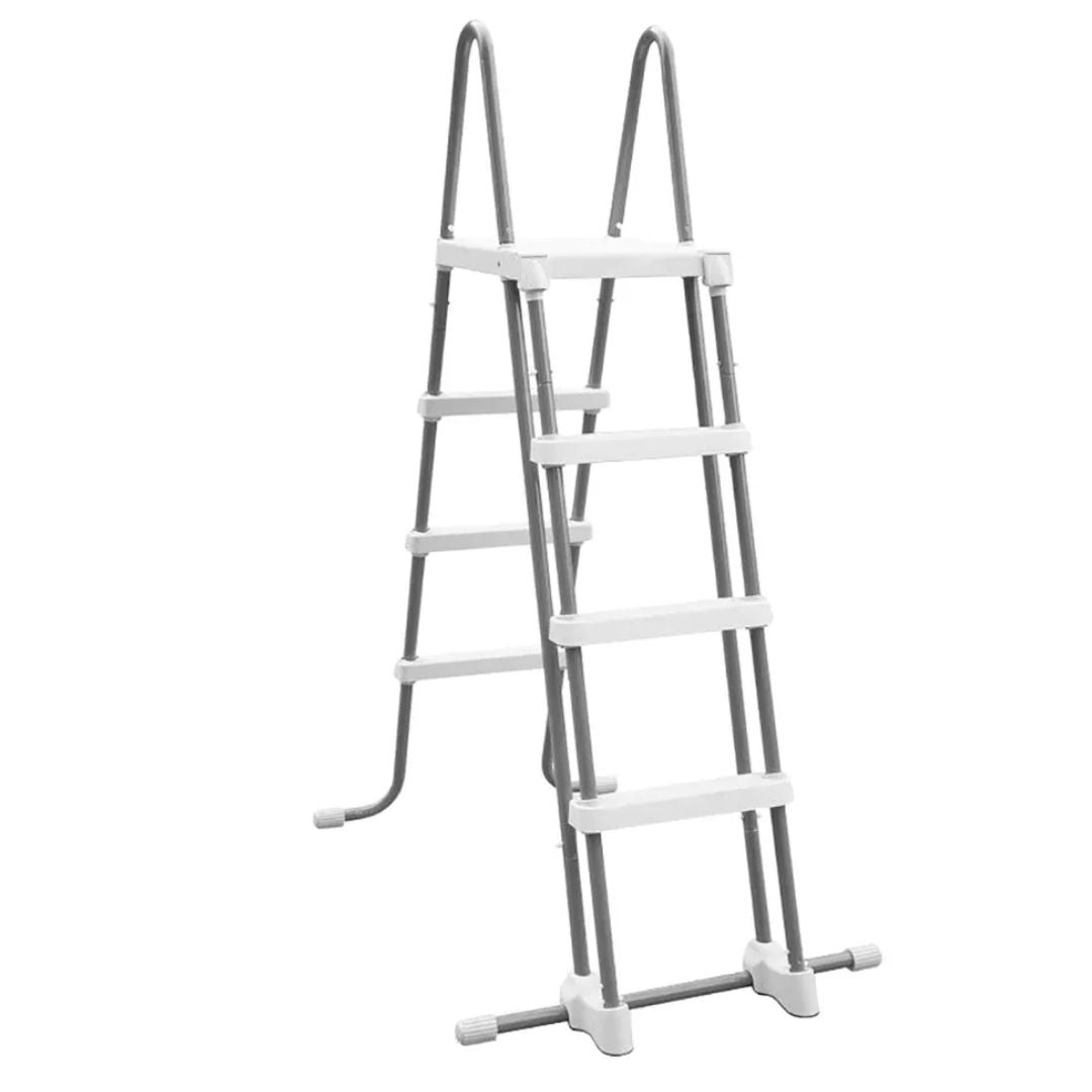 Intex white and gray A-frame pool ladder with removable safety steps and high-impact plastic treads for 122cm wall height above ground pools.