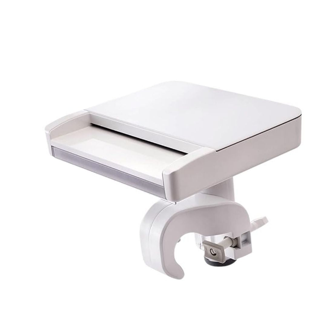 Intex Multi-Color LED Waterfall Cascade mounted on an above ground pool frame, illuminating a smooth sheath of water with vivid red, blue, and green light.