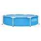 Circular blue Intex Metal Frame above ground pool measuring 8 feet in diameter with a sturdy white powder-coated steel frame.