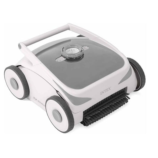 Intex ZX500R robotic pool cleaner featuring high-traction wheels and dual scrubbing brushes for automatic floor cleaning.