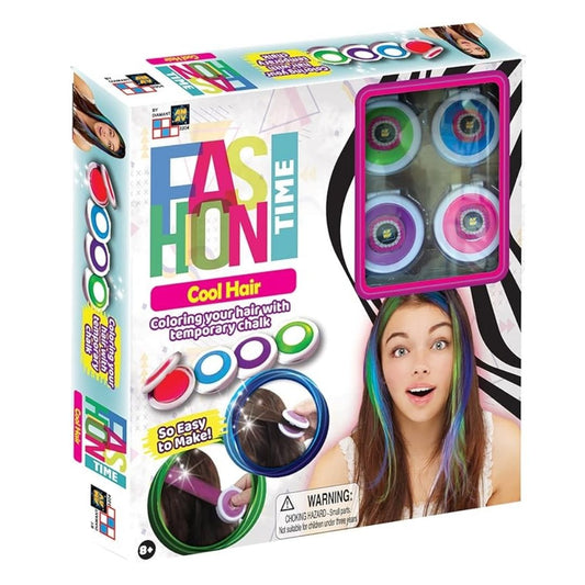 Amav Hair Painting kit featuring multiple jars of temporary hair paint, application brushes, and a mixing tray alongside a lifestyle image of colorful hair streaks.