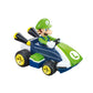 Luigi Mini RC car by Carrera, featuring a 1:50 scale Luigi in his green racing kart inside plastic-free sustainable paperbox packaging.