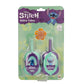 Two Disney Stitch themed walkie talkies by IMC Toys featuring Stitch's iconic blue ears, a push-to-talk button, and a durable antenna for long-range communication.