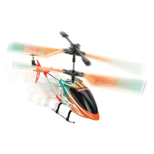 Carrera RC Green Chopper 2.0 indoor remote control helicopter in vibrant green and black, featuring a coaxial rotor system and a sleek aerodynamic body.