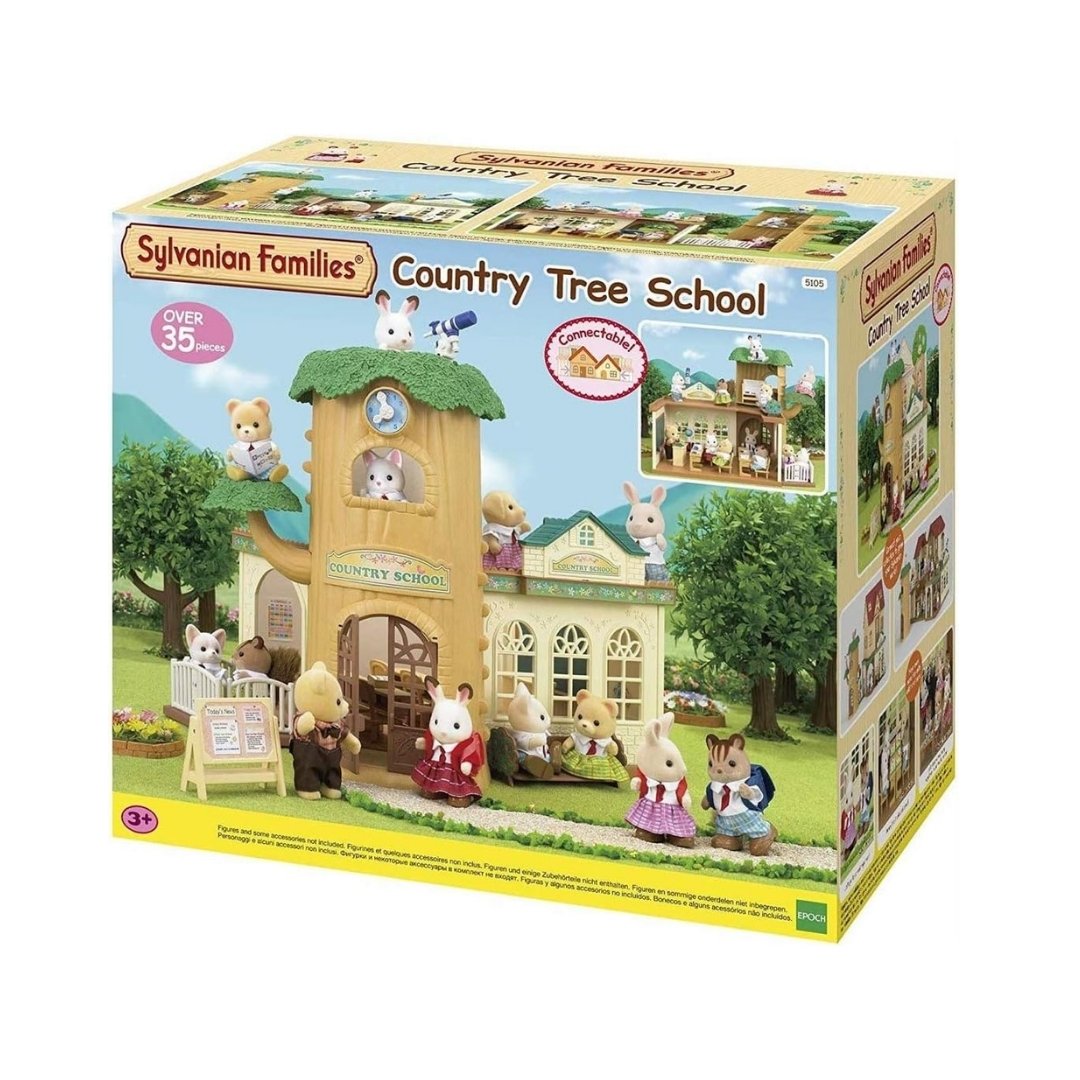Sylvanian Families Country Tree School dollhouse playset with classroom desks chairs and climbing tree