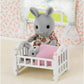 Sylvanian Families Baby Bed Set miniature white crib with blue blanket and mattress for dollhouse nursery play