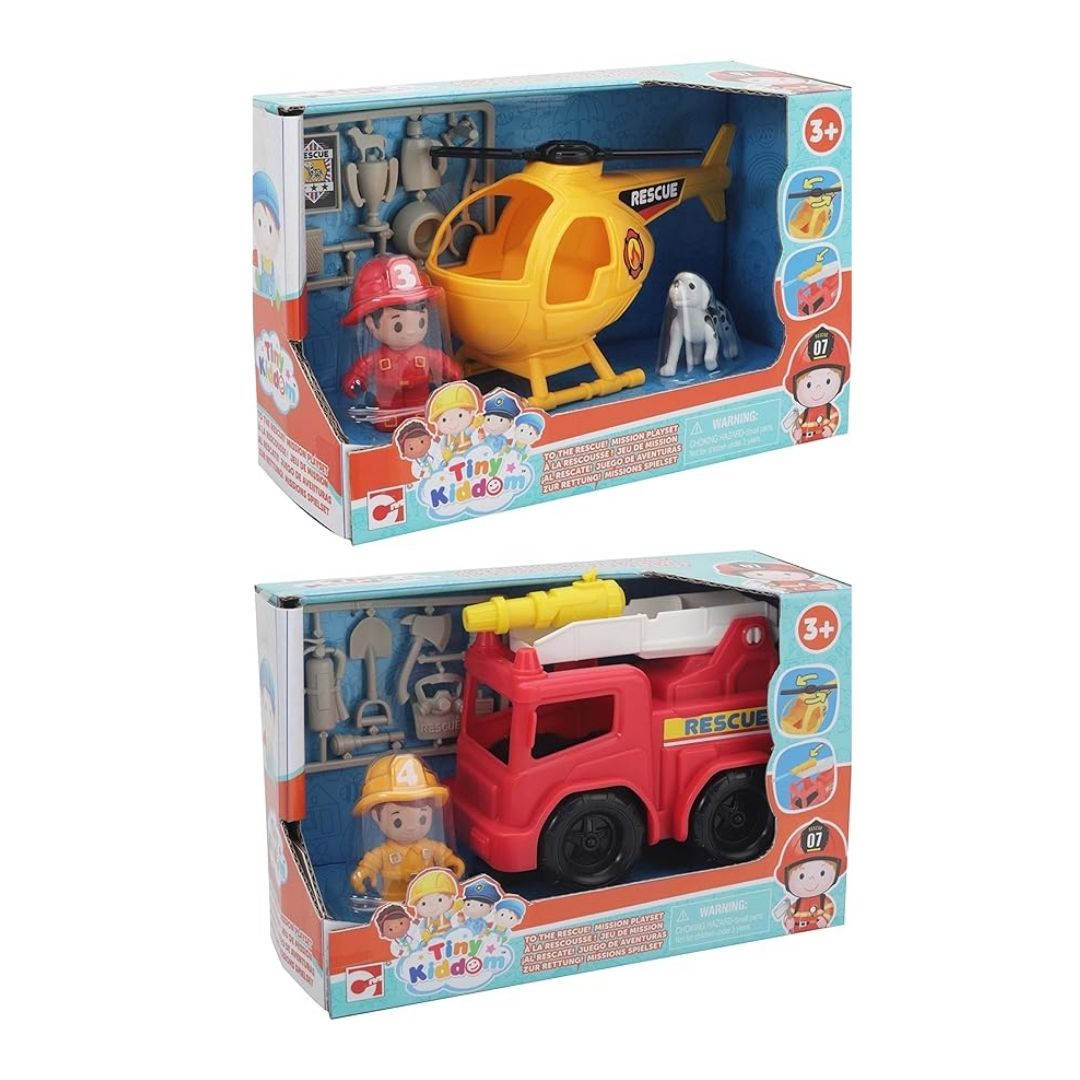Chapmei Tiny Kingdom Rescue Mission Playset featuring a multicolor collection of emergency rescue vehicles, figures, and road accessories for interactive pretend play.
