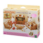 Sylvanian Families comfy living room toy furniture set with green sofa armchairs wood coffee table and miniature TV