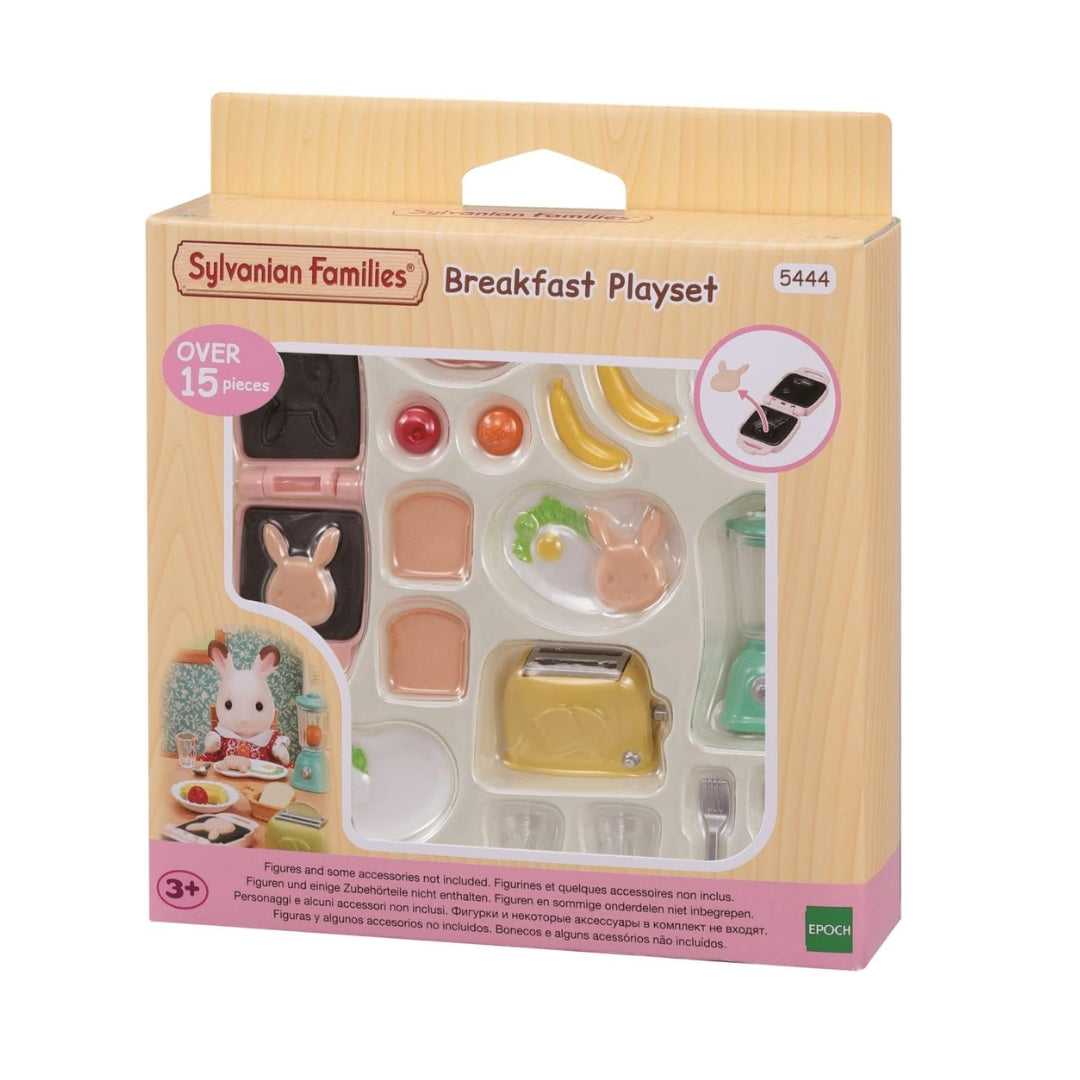 Sylvanian Families breakfast miniature toy food set with pop-up toaster bunny waffles mixer and plates for dolls