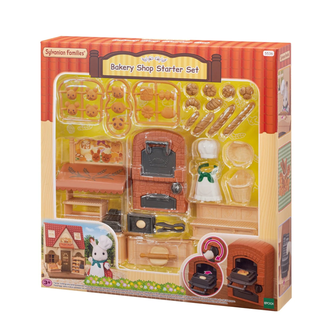 Sylvanian Families miniature toy bakery shop playset with brick baking oven display shelves and tiny toy bread loaves