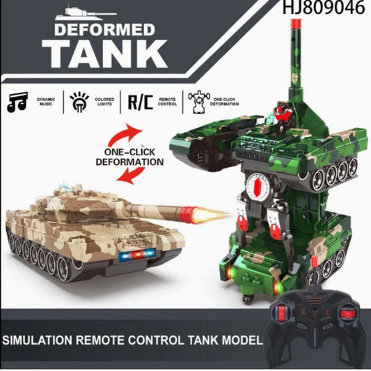 Vibrant multicolor Hongrui Toys R/C Transformer Tank Truck in a 2-in-1 design, featuring a heavy-duty tanker mode and a standing robot mode with durable wheels and detailed mechanical armor.