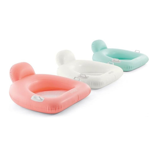 Intex inflatable pool float lounge featuring a contoured design and a built-in elevated pillow for "manual" head and neck support.