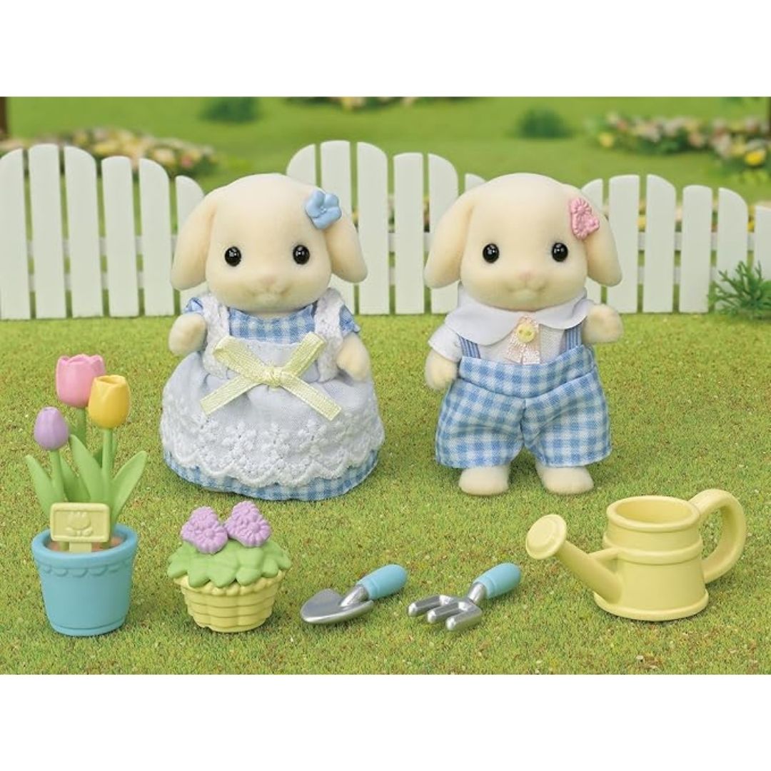 SYLVANIAN FAMILIES BLOSSOM GARDENING SET -FLORA RABBIT SISTER & BROTHER, Ages 3+