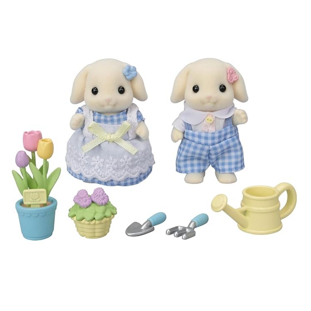 SYLVANIAN FAMILIES BLOSSOM GARDENING SET -FLORA RABBIT SISTER & BROTHER, Ages 3+