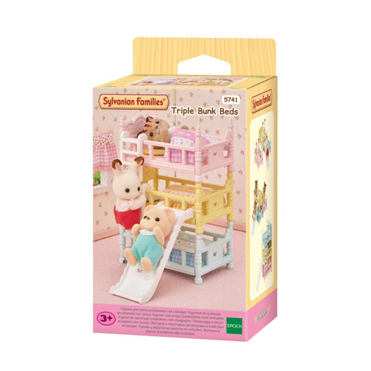 Sylvanian Families triple bunk beds toy furniture set with pink yellow and blue stacked beds removable ladders and slide