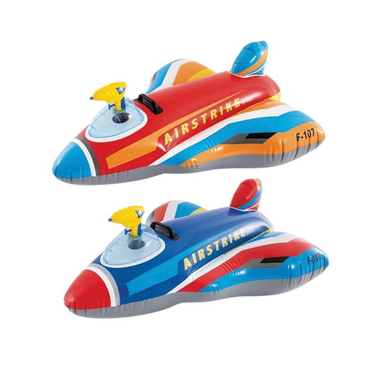 Intex Jet Fighter inflatable airplane ride-on pool float with an integrated toy water gun blaster and a heavy duty grip handle