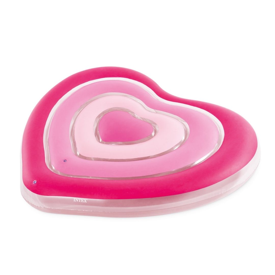 Intex Sweetheart inflatable pool float featuring a romantic heart-shaped design and a comfortable flat surface for lounging on the water.