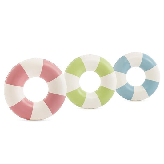 Intex Coastal Cabana inflatable swim ring featuring a stylish tropical leaf pattern and a durable, wide-diameter tube design for lounging in the pool or sea.