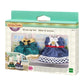 Vibrant multicolor Sylvanian Families Dress Up Set featuring a detailed navy blue dress with gold accents, a light blue floral dress, and a matching pearl-style necklace and handbag.