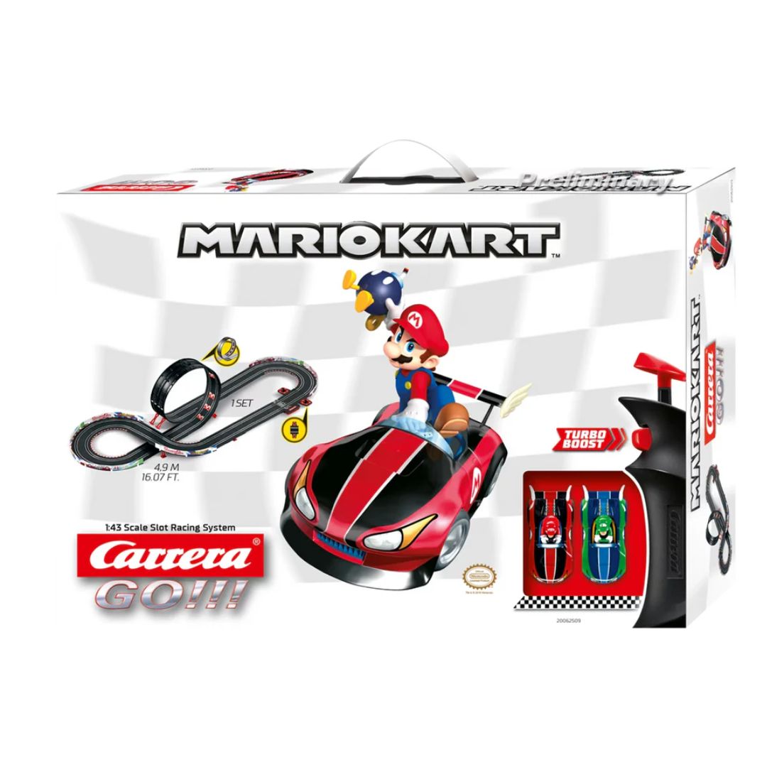 Carrera GO Nintendo Mario Kart 4.9m slot car racetrack set with loop section and Mario vs Luigi cars