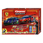 Carrera GO!!! Ferrari Power Racing slot car set featuring two 1:43 scale Ferrari Formula 1 racing cars on a massive 8.6-meter track with double loops and high-speed curves.