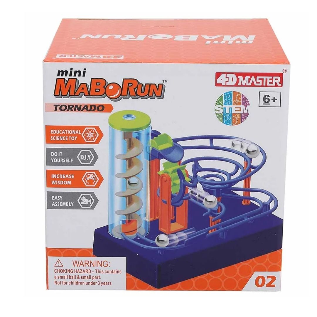 Chapmei Maborun Mini Tornado marble run featuring a colorful transparent vortex track, mechanical lift, and steel marbles in an interactive STEM assembly set.