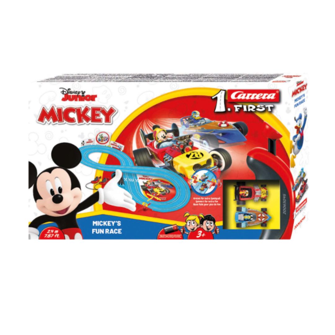 Carrera FIRST Disney Mickey Mouse and Donald Duck 2.4m blue slot car racetrack set for kids