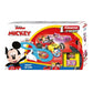 Carrera First Mickey on Tour beginner slot car set featuring Mickey Mouse and Donald Duck in their colorful Roadster karts on a 2.4-meter blue battery-operated track for kids aged 3+.