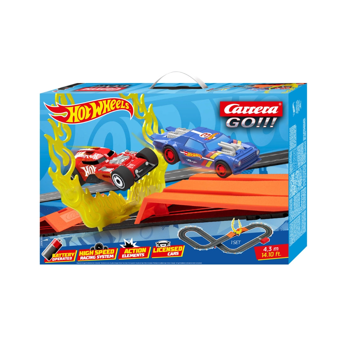 Carrera GO!!! Hot Wheels 1:43 scale slot car racing set with 4.3 meter track and fire ring jump