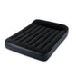Intex Queen-size Dura-Beam airbed featuring a built-in pillow rest, a plush flocked top, and an integrated electric pump for rapid "manual" inflation.