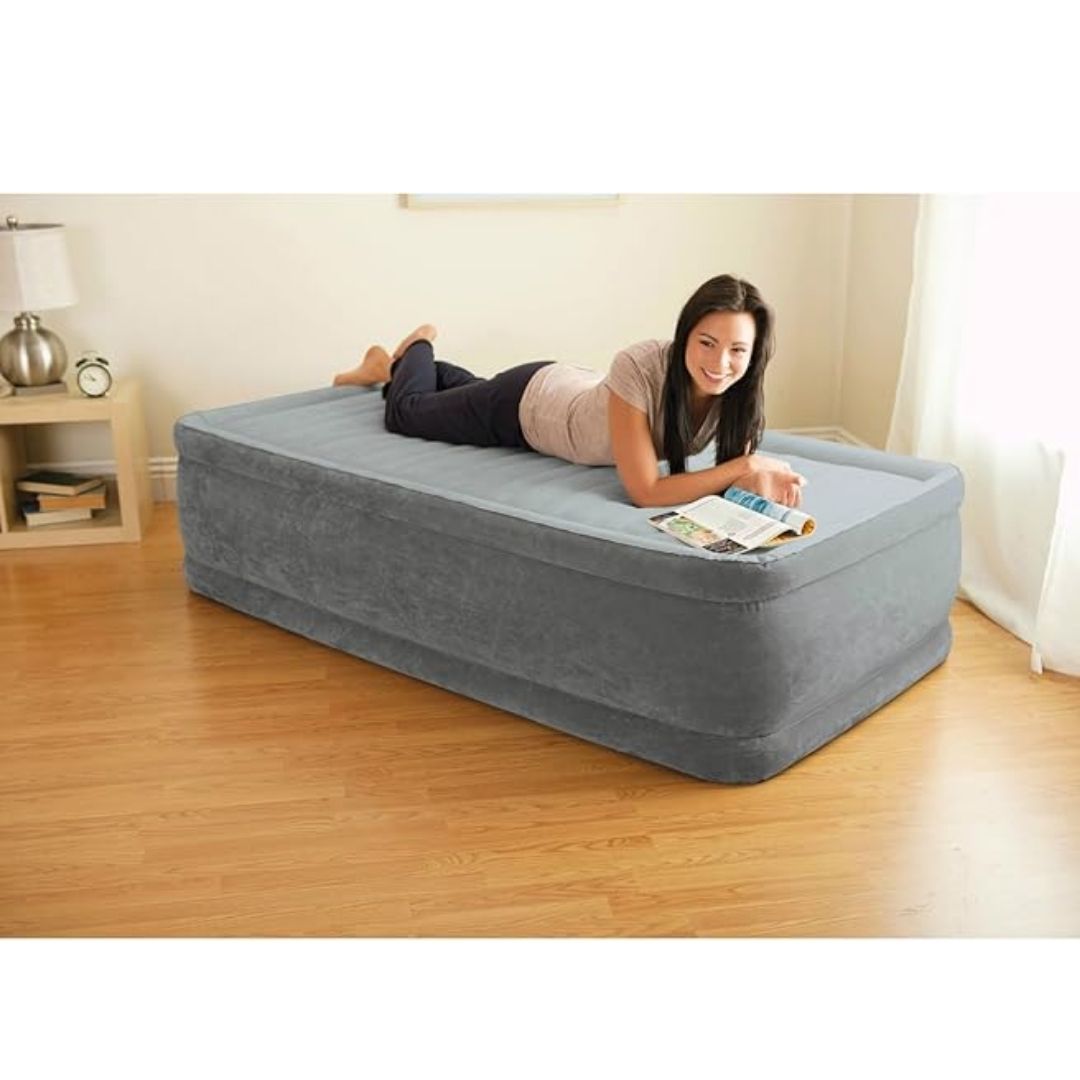 INTEX TWIN COMFORT PLUSH AIRBED W/E.PUMP(99x191x46), Ages Adult