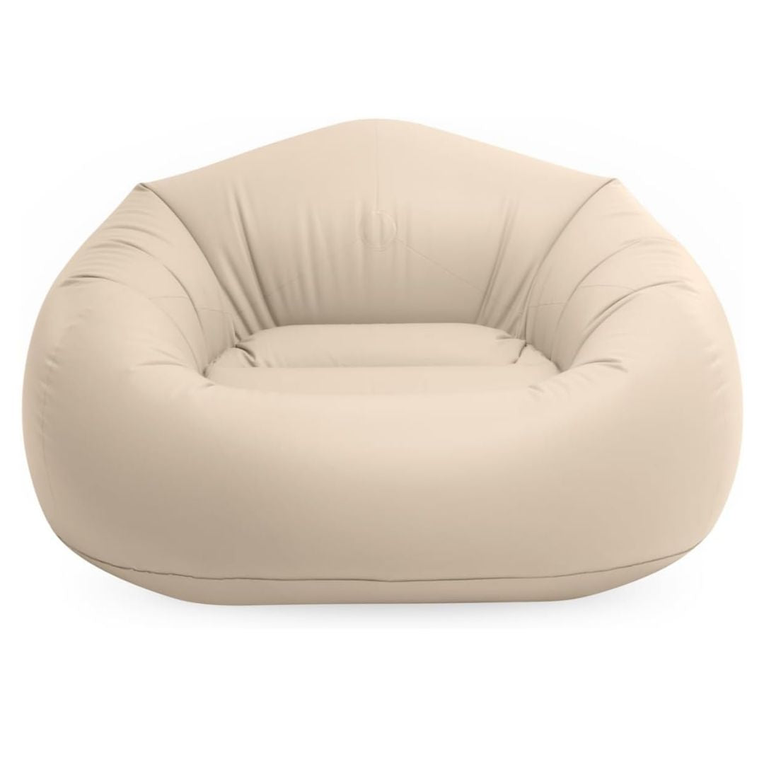 Intex Beanless Bag Chair featuring a contoured circular design with a plush grey flocked finish and reinforced base for comfortable indoor lounging.
