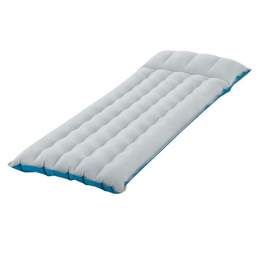 Intex Camping Mat featuring a durable laminated vinyl construction, a soft fabric-flocked top for comfort, and a specialized wave-beam interior for stable outdoor sleeping.